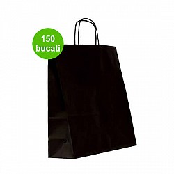 Sacosa hartie colorata NEGRU mâner rasucit 25x11x31 cm