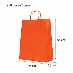 Sacosa kraft Orange 25x11x31 cm mâner rasucit