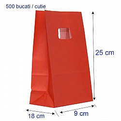 Sacosa hartie colorata ROSU - mâner decupat 18x9x25 cm