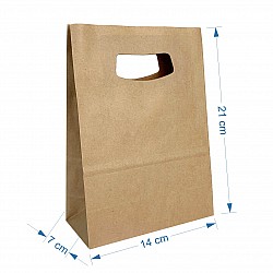 Sacosa kraft natur 14x7x21 cm maner decupat