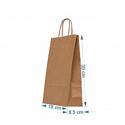 Sacoșă hârtie kraft natur cu mâner răsucit, 18 x 8.5 x 30 cm
