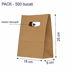 Sacosa kraft NATUR mâner decupat 18x9x25 cm