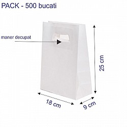 Sacosa kraft ALB mâner decupat 18x9x25 cm