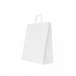 Sacosa hartie kraft alb mâner rasucit 25x11x31 cm
